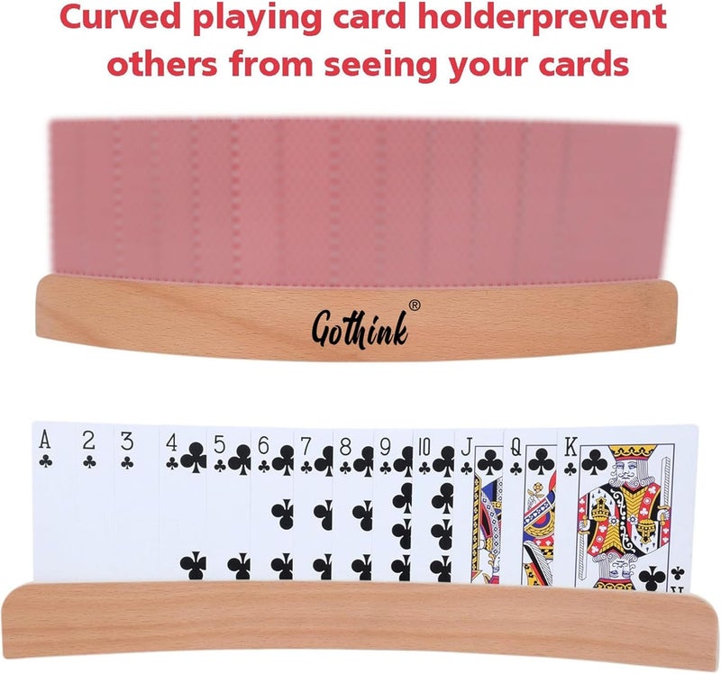 GOTHINK Set of 4 - Wood Curved Playing Card Holder for Kids Adult Seniors Solid Wood Cards Holders for Playing Cards 13.4 x1.4 x 0.5 Inch Non Slip Card Deck for Bridge Canasta Strategy Card Games - Image 4
